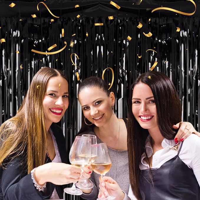 PIGETALE 2 Pack Black Foil Fringe Backdrop, 3.2 x 8.2 ft | Thicker 23 Micron PET - Image 5
