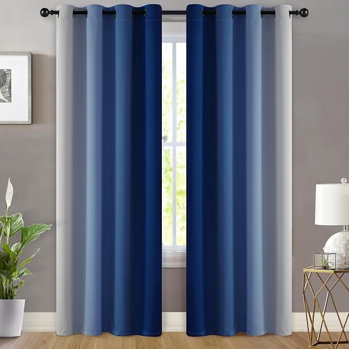 Yakamok Ombre Curtains Royal Blue and Greyish White - Image 2