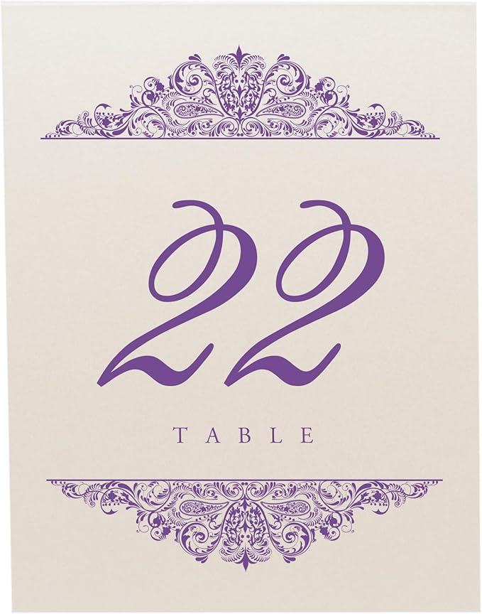Paisley Wedding Table Numbers (Select Color/Quantity), Champagne, Purple, 1-175, Double Sided, Tent or Use in a Stand, Great for Parties & Restaurants - Made in the USA