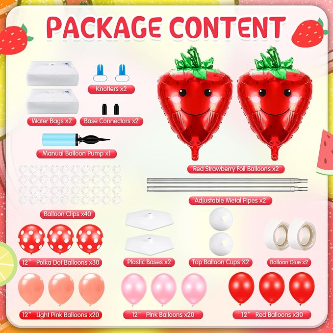 Kasyat 2 Set Strawberry Party Balloon Column Stand Kit Strawberry Red and Pink - Image 2