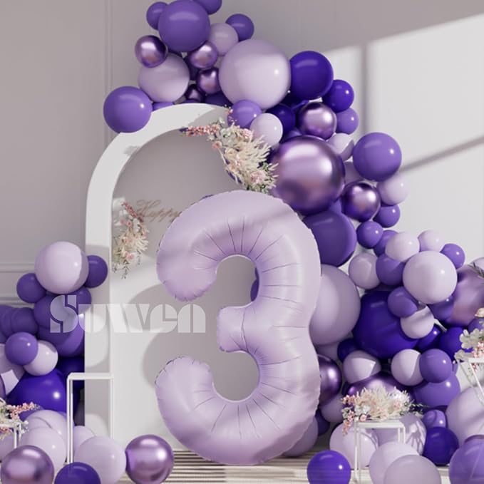SUWEN 40 Inch Light Purple Lavender Big 3 Balloon Number Foil Helium 0-9 | 3rd - Image 4