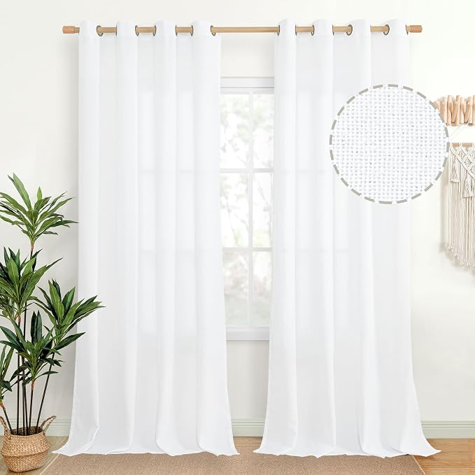 YoungsTex White Linen Curtains for Living Room 90 Inches Long 2 Panels Set by YoungsTex