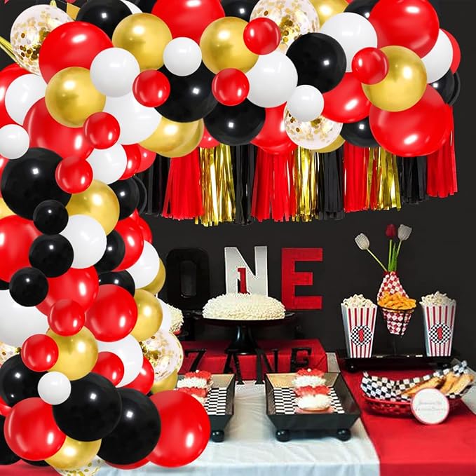 Red White Gold Black Balloon Garland Arch - Image 8