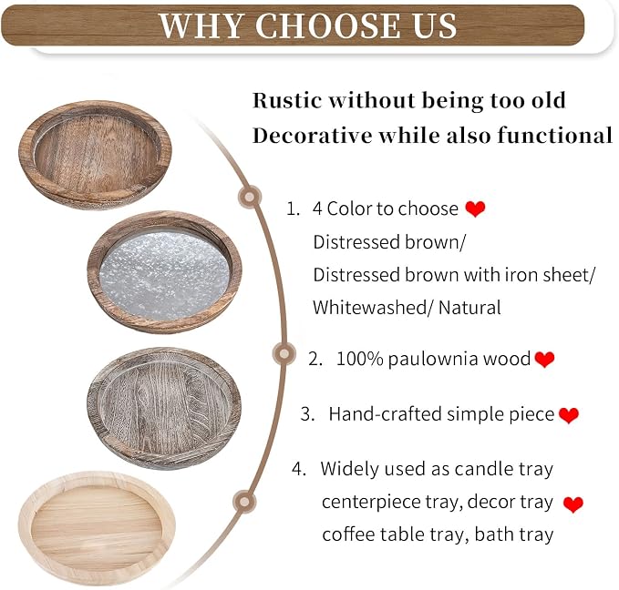 Hanobe Decorative Coffee Table Tray, Round Wood Candle Holder Plate | Wooden - Image 7