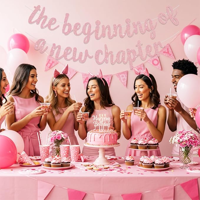 BEISHIDA Dark Pink Pre-Strung Glitter The Beginning of A New Chapter Banner | - Image 4