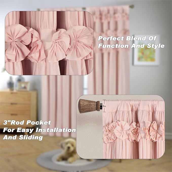 Luxurious Peach Pink Blackout Curtains 42"W x 63"L | 3 Rows of Handmade - Image 6