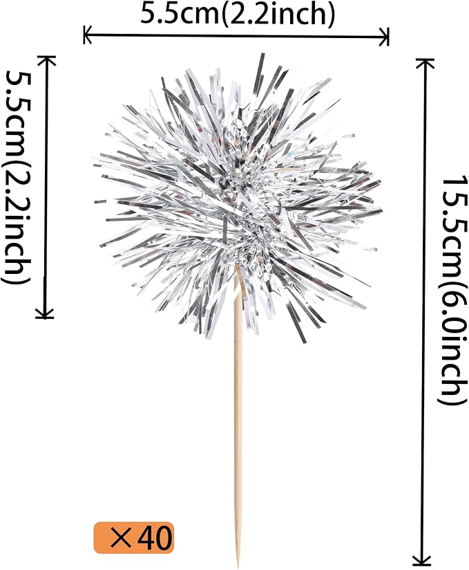 40 PCS Foil Firework Cupcake Toppers Fireworks Cupcake Picks Sparkle Tinsel - Image 2