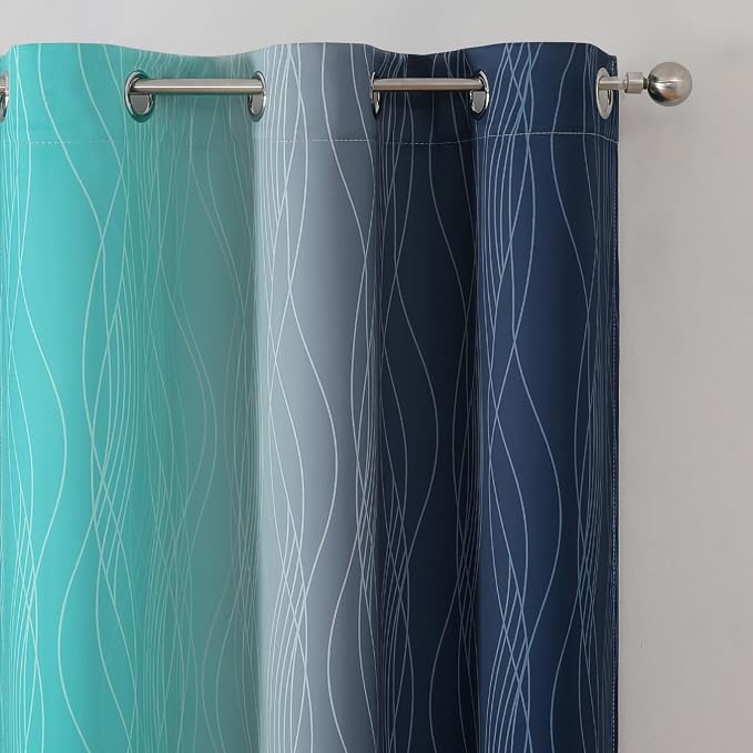 Estelar Textiler Navy Blue and Teal Ombre Blackout Curtains 54 Inch Length 2 - Image 4