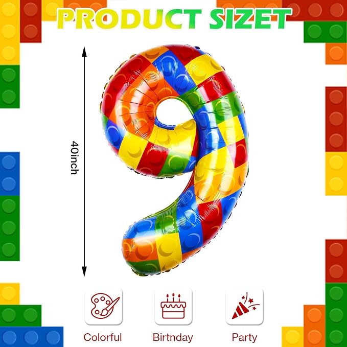 40 Inch Building Block Number Balloon Colorful Block Foil Balloons Block Themed - Image 2