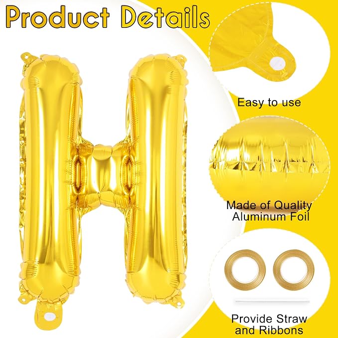 52 Pcs Gold Letter Balloons, 16 Inch Foil Alphabet Letter Balloons, Letter A-Z - Image 5
