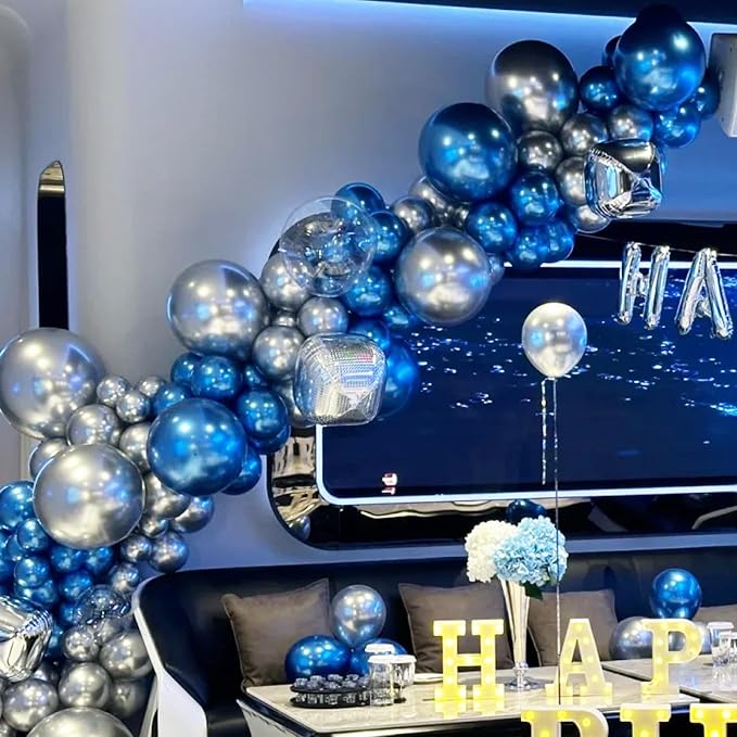 Voircoloria 130pcs Metallic Blue Balloons Arch Kit, 18 12 10 5 Inch | - Image 4