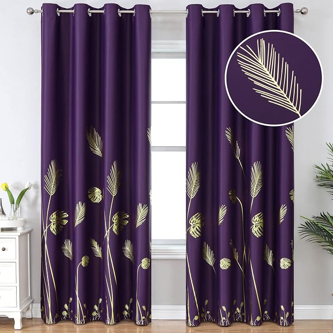 Purple Blackout Curtains & Drapes 90 Inch Length 2 Panels Set by ESTELARTEXTILER