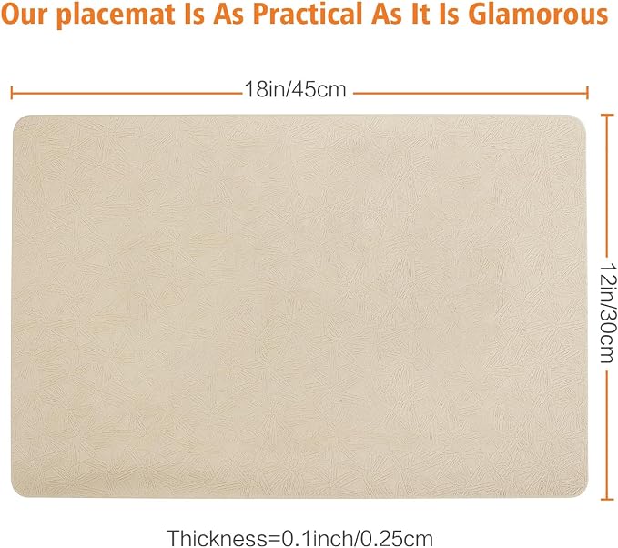 Vinyl Beige Placemats Set of 4 Wipeable Waterproof Table Mats | Heat Resistant - Image 6