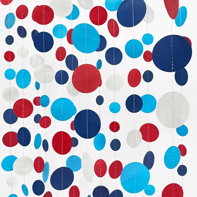 Nautical Party Decorations Circle Dot Garland Navy Blue Red White Hanging Paper by pinkblume