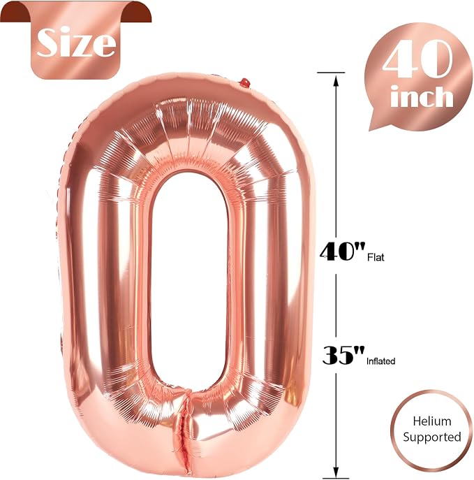 Rose Gold Number 0 Balloon 40 Inch, 0th Birthday Decorations Men Women | Foil - Image 6