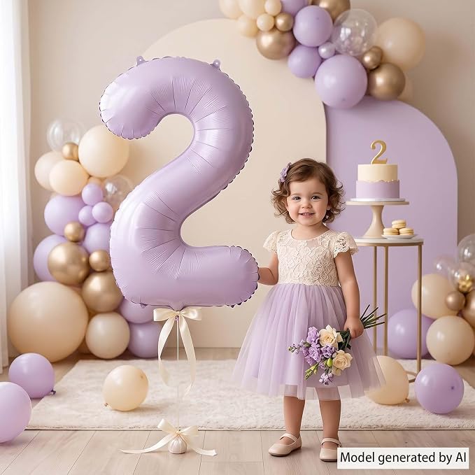 Cream Purple Number 2 Balloon 40 Inch, Foil Numeral - Image 2