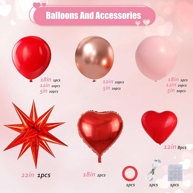 KARLURE Pink Red Rose Gold Balloon Arch Kit Garland - Image 2