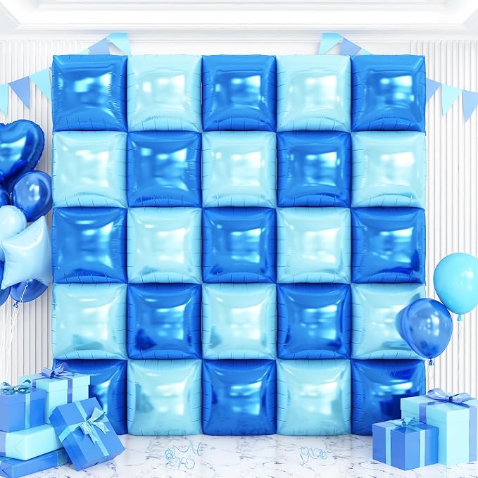 Metallic Navy Blue and Pearl Blue Square Foil Balloons Wall Tunnel Backdrop by OTLGEUA