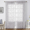 HOMEIDEAS Light Grey Sheer Curtains 2 Panels, Embroidered Vine Leaf, W52xL84 | by HOMEIDEAS