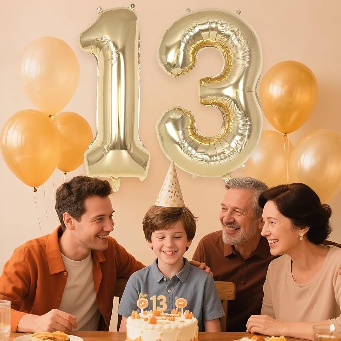 Champagne Large Number 13 Balloon, 40 Inch Light Gold Foil Helium Number - Image 6