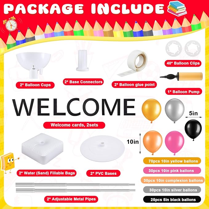 Gejoy 2 Sets Back to School Balloon Arch Kit Pencil Shape 6.5 ft Adjustable - Image 2