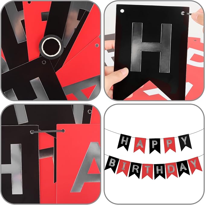 Hooqict Happy Birthday Banner Red Silver Black Happy Birthday Decorations - Image 7
