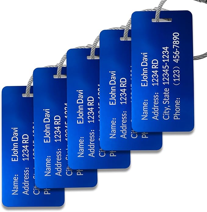 (5Pack) Custom Personalized Luggage Tags-Customized Unique tag for Suitcase Backpack Travel,Bags (Blue (3.8×2))
