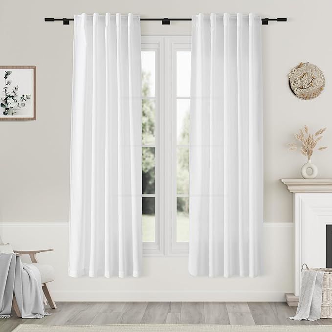 White Curtains 72 Inch Length 2 Panels Set by Nanspring