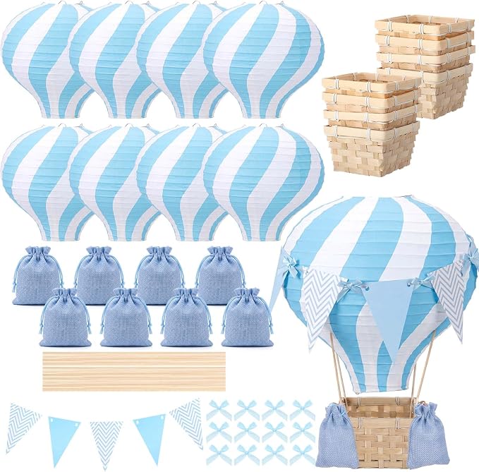 8 Sets Blue Hot Air Balloons Decorations Baby Shower Table Centerpieces 11.8'' by Unknown