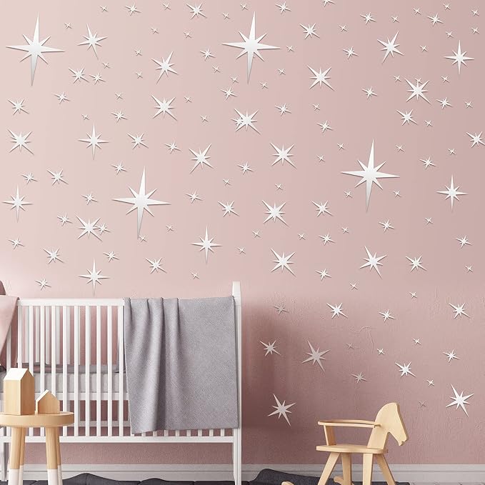 Zonon 82 Pieces Mirror Wall Stickers Star Wall Decals Decor Removable 3D - Image 3