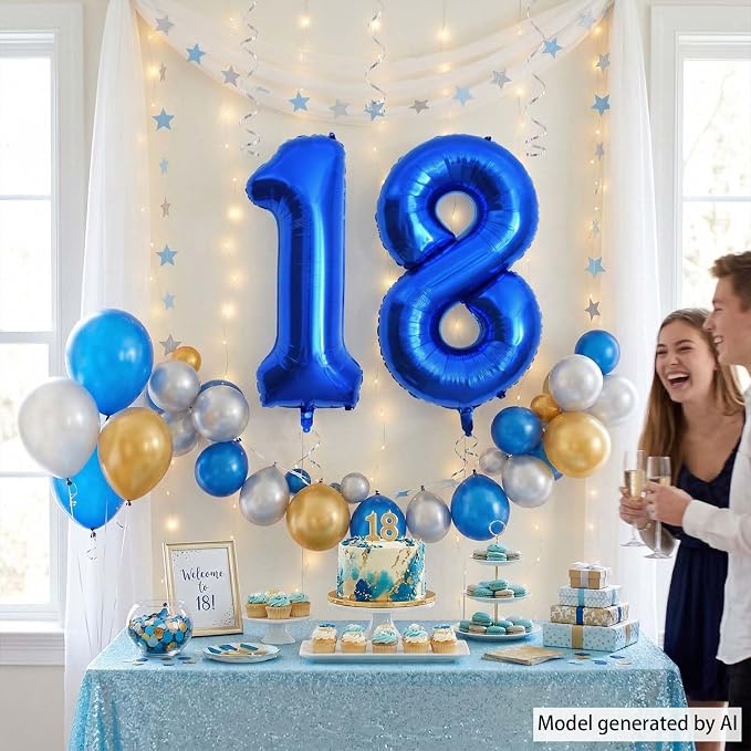 Navy Blue Number 18 Balloon 40 Inch, Shiny Foil Adulthood Party Supplies | - Image 3