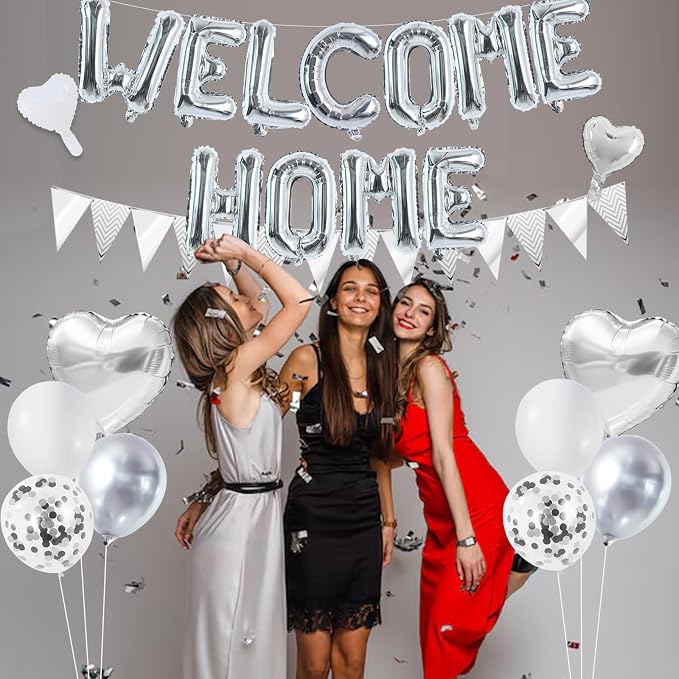 TONIFUL 16 Inch Silver Welcome Home Foil Letter Balloon Banner Decor Kit | - Image 4