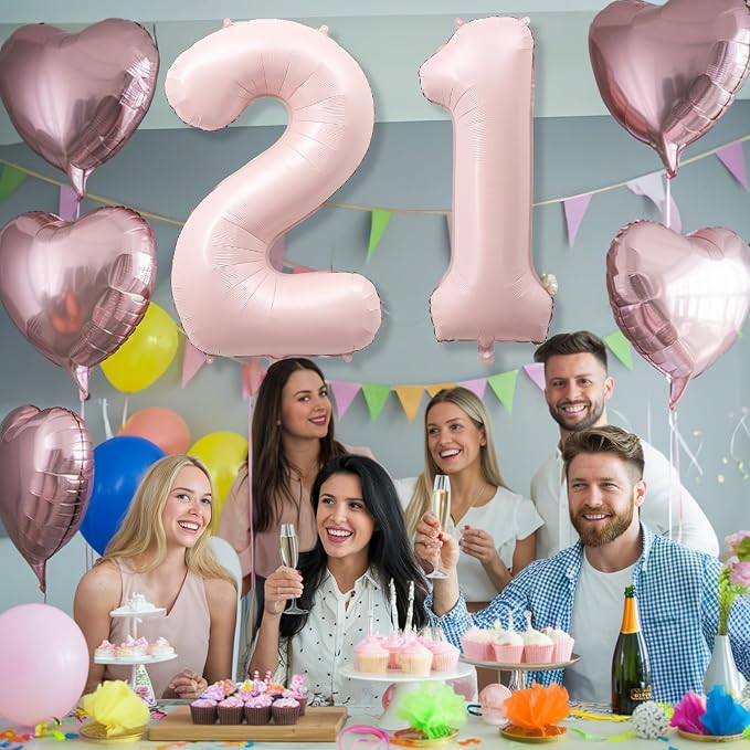 Big Number 21 Balloons, Dusty Light Blush Pink Foil 21 Balloon Numbers 40 Inch - Image 3