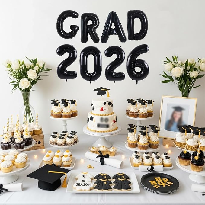 TONIFUL Graduation Balloons 16 Inch Black Grad Balloons 16 Inch Black Large - Image 4