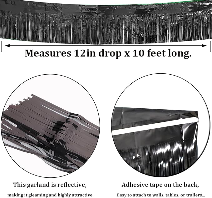 4 Pack Black Total 40 Feet Foil Fringe Garland Metallic Tinsel Banner Wall - Image 2
