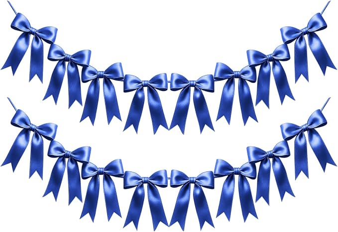2 Strings of 16PCS Navy Blue Bow Garlands Banner Decoration, Pre-Strung Satin by Unknown
