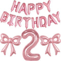 Bow Number 2 Birthday Balloons, 40” Pink Aluminum Foil Balloons Happy Birthday by BSRESIN
