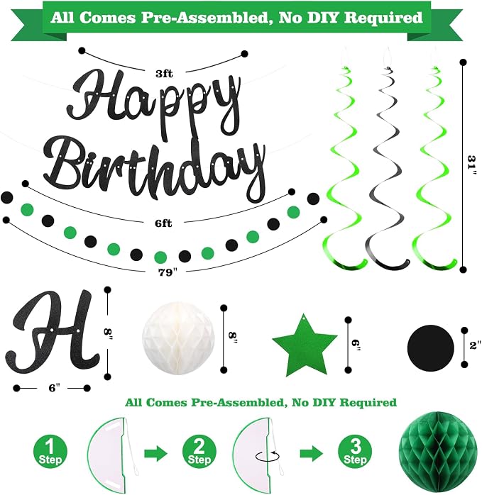 YEOCU Birthday Decorations, No DIY Pre-Strung Happy Birthday Banner | Green - Image 7