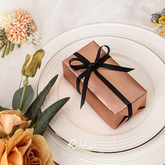 Ribbli Black Satin Ribbon, Double Faced Satin 1/4 inch x Continuous 50 Yards - Image 2