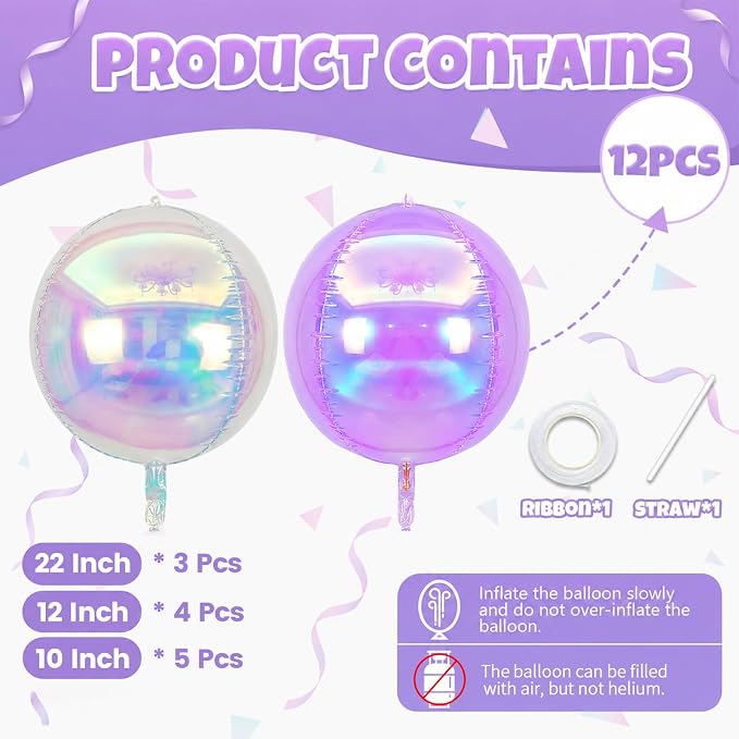 Biapian 12 Pcs Iridescent Round Foil Balloons, Different Size Holographic - Image 2