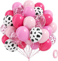 60pcs Cowgirl Balloons, Hot Pink Light Pink Confetti Cow Print Latex Balloons by Vicduotex