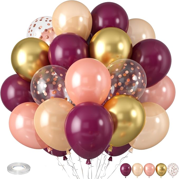 Burgundy Balloons, Rose Champagne Gold Balloons Burgundy Rose Pearl Balloon by Paready