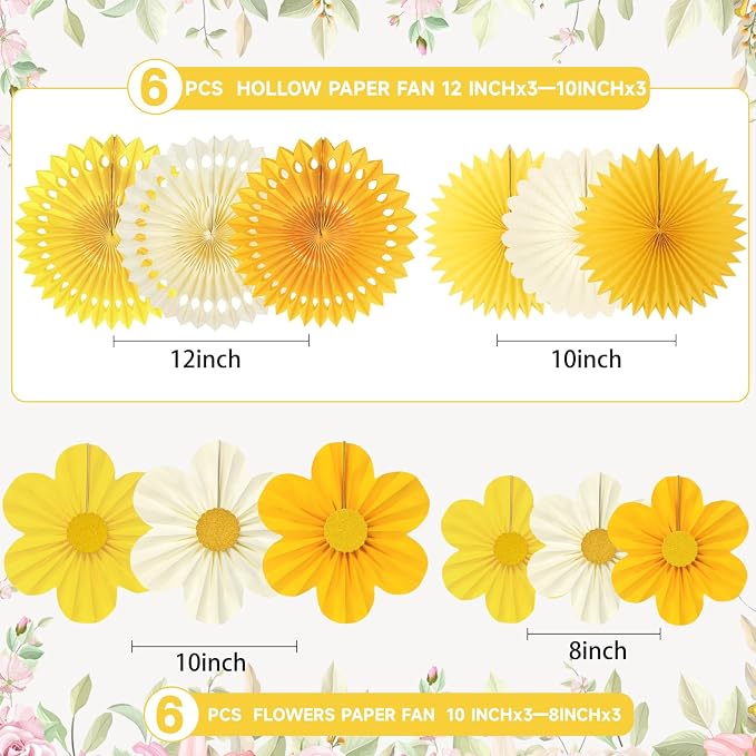 ADLKGG Yellow Party Decorations, Paper Fans Wall Decor - Image 2