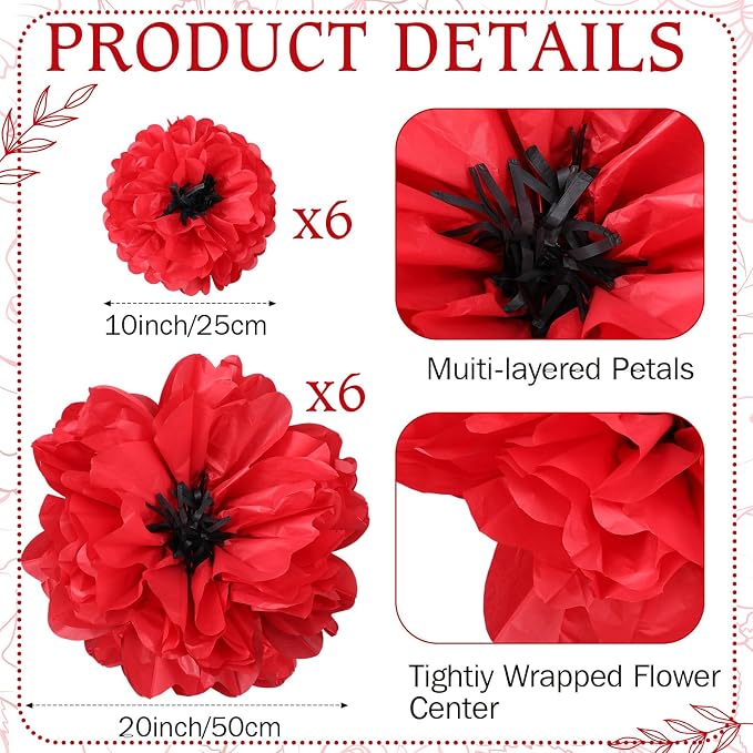 TaoBary Large Colorful Tissue Paper Flowers Giant Fiesta Paper Pom Poms - Image 2