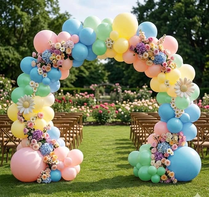 Pastel Balloon Arch Double Stuffed Pink Yellow Blue Green Balloons Different - Image 6