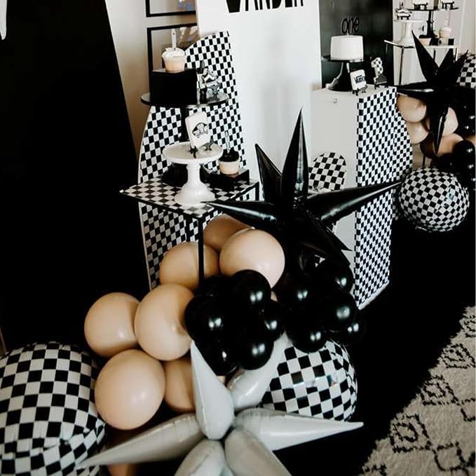 PartyWoo Checkered Large Round Giant 4D Jumbo Inflatable Foil Balloons 6pcs | - Image 6