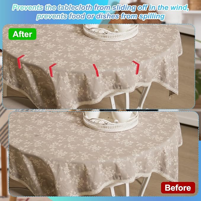 uxcell 4 Pack Tablecloth Clips, Stainless Steel Table Cloth Cover Clamps, 2.87" x 2.36" Windproof Holder Clips for Home Party Picnic Wedding Camping Dining Tables, Red