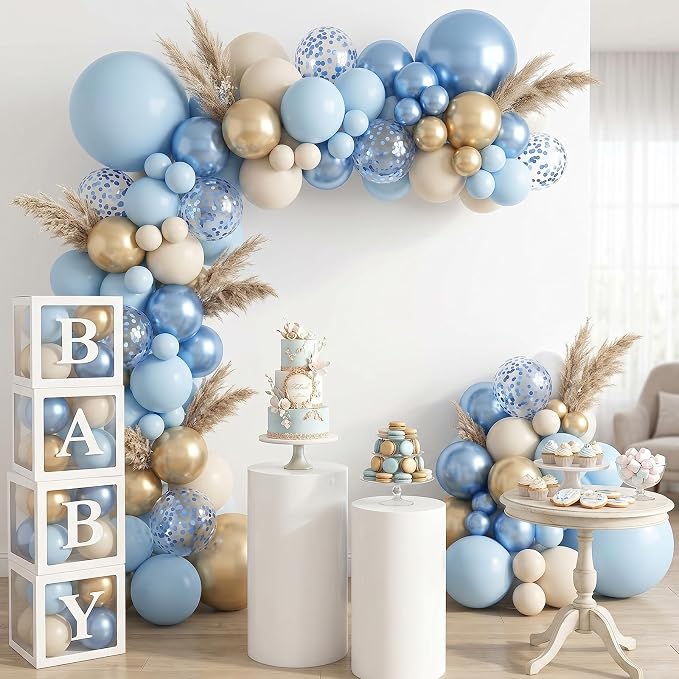 Dusty Blue Gold Balloons, 60 Packs 12 Inch Blue Gold Balloon, Metallic Golden - Image 8