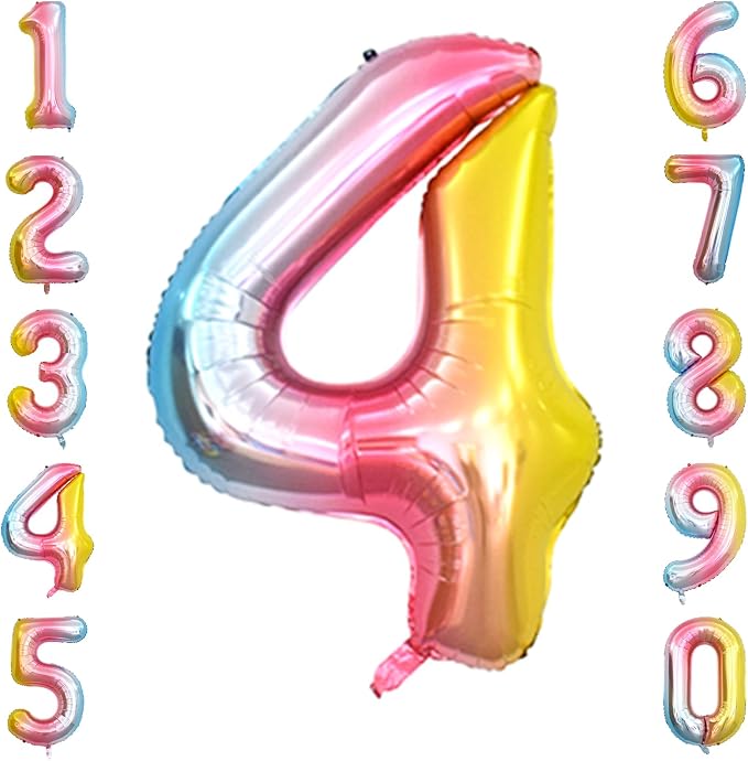 Rainbow Ombre Number 4 Balloon 40 Inch, Pastel Foil Decor | Dreamy Rainbow by Unknown