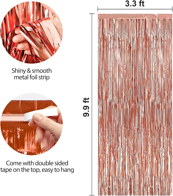 Crosize 4 Pack Rose Gold Party Streamers Backdrop, 3.3 x 9.9 ft | Tinsel Foil - Image 2